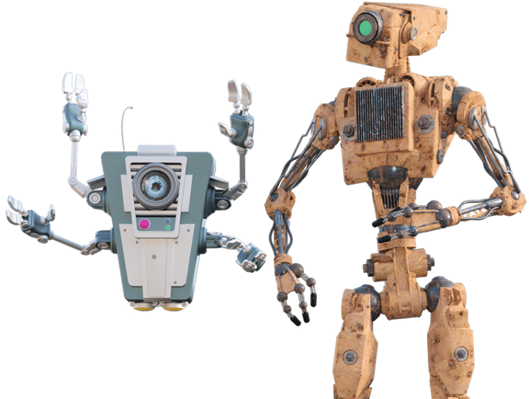 BASELoad robot mascots excited