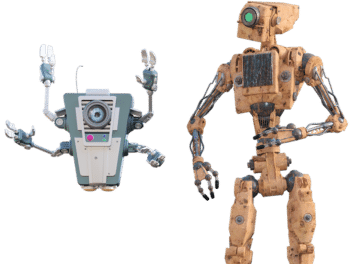 BASELoad robot mascots excited