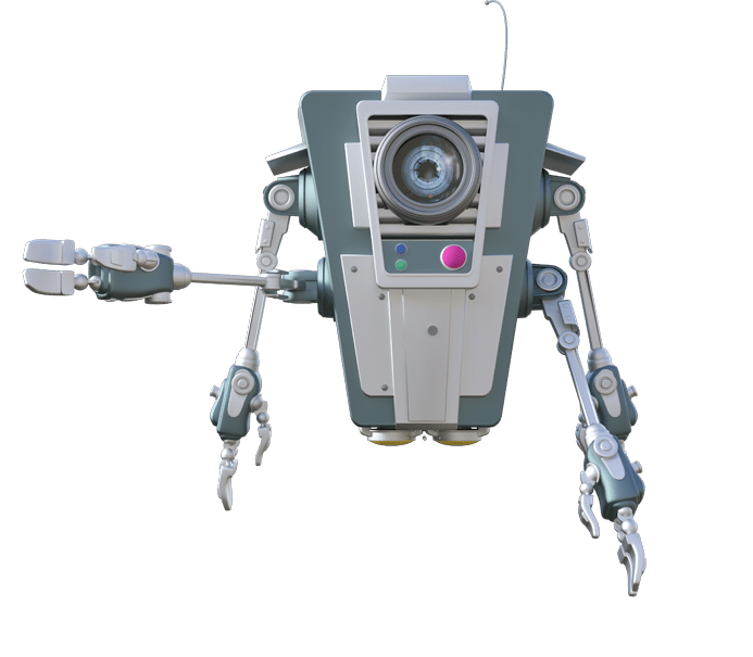 BASELoad robot mascot pointing