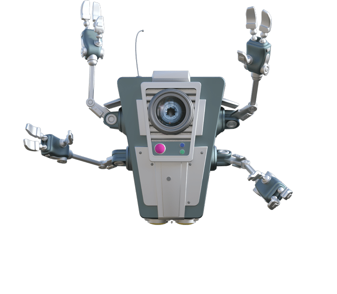 BASELoad robot mascot excited