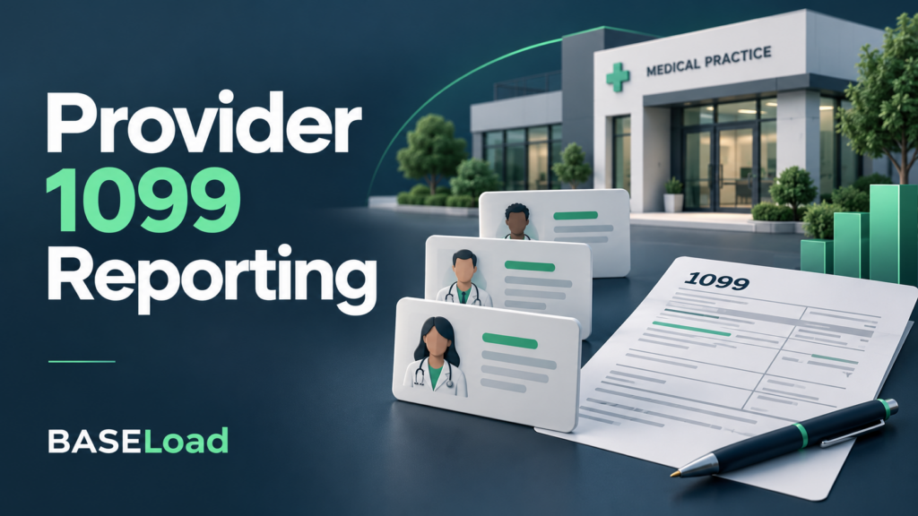 Healthcare provider records and tax forms organized for provider 1099 reporting