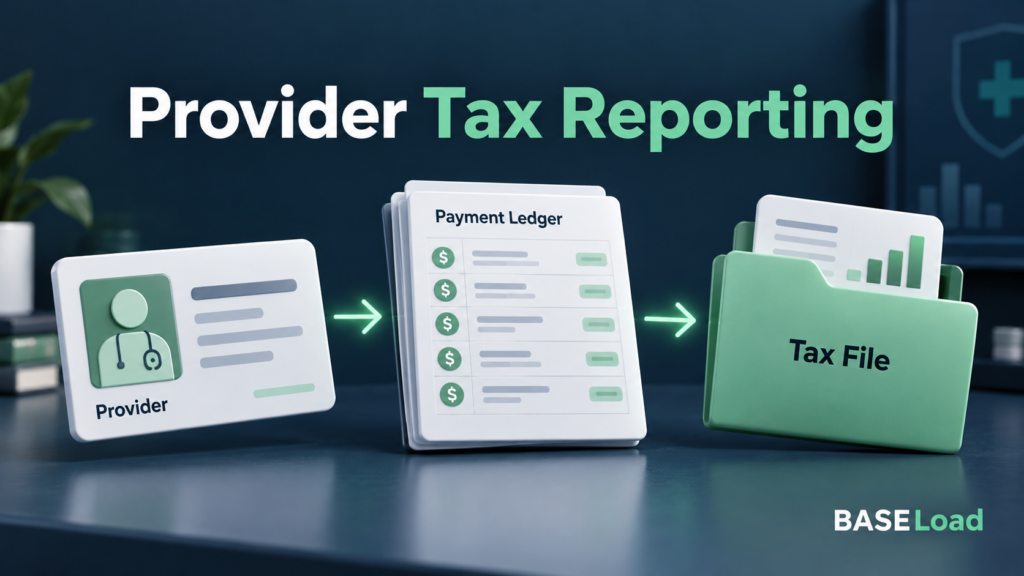 Provider records, payment data, and tax files connected in a healthcare reporting workflow